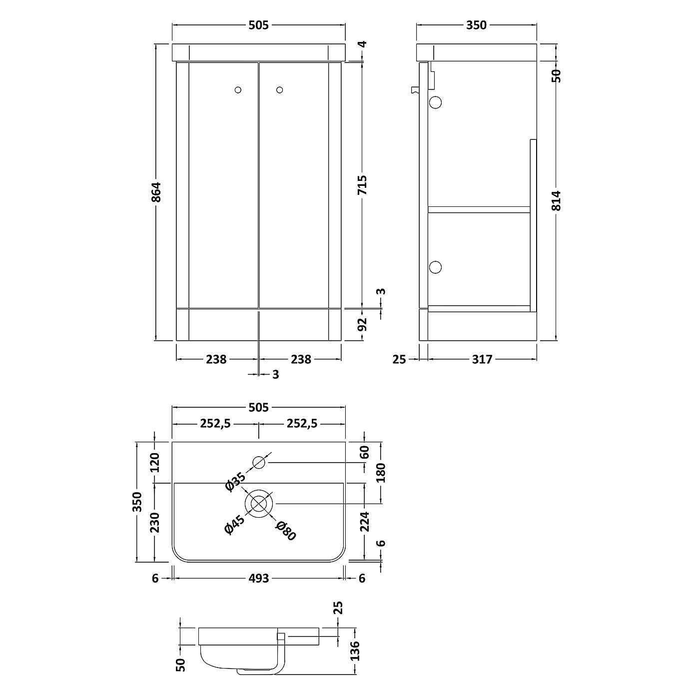 Core Floor Standing 2 Door Vanity Unit with Basin