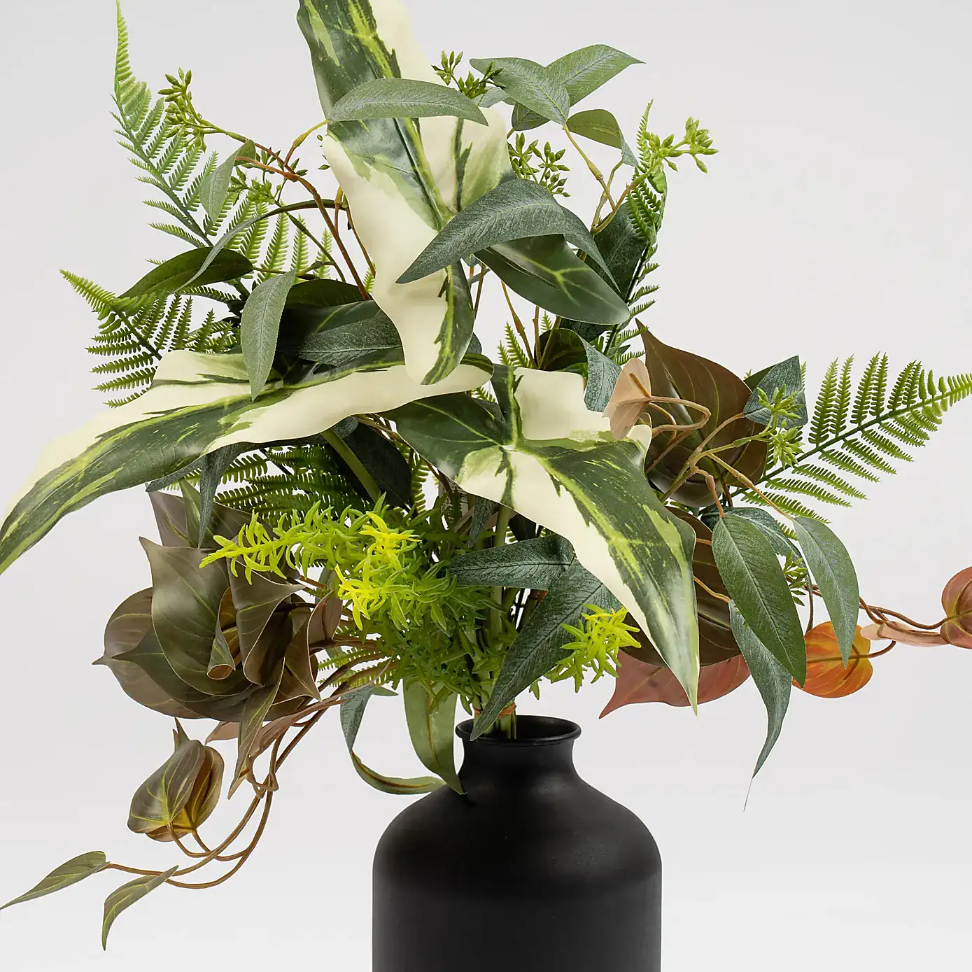Artificial Mixed Leaves Bouquet in Black Vase
