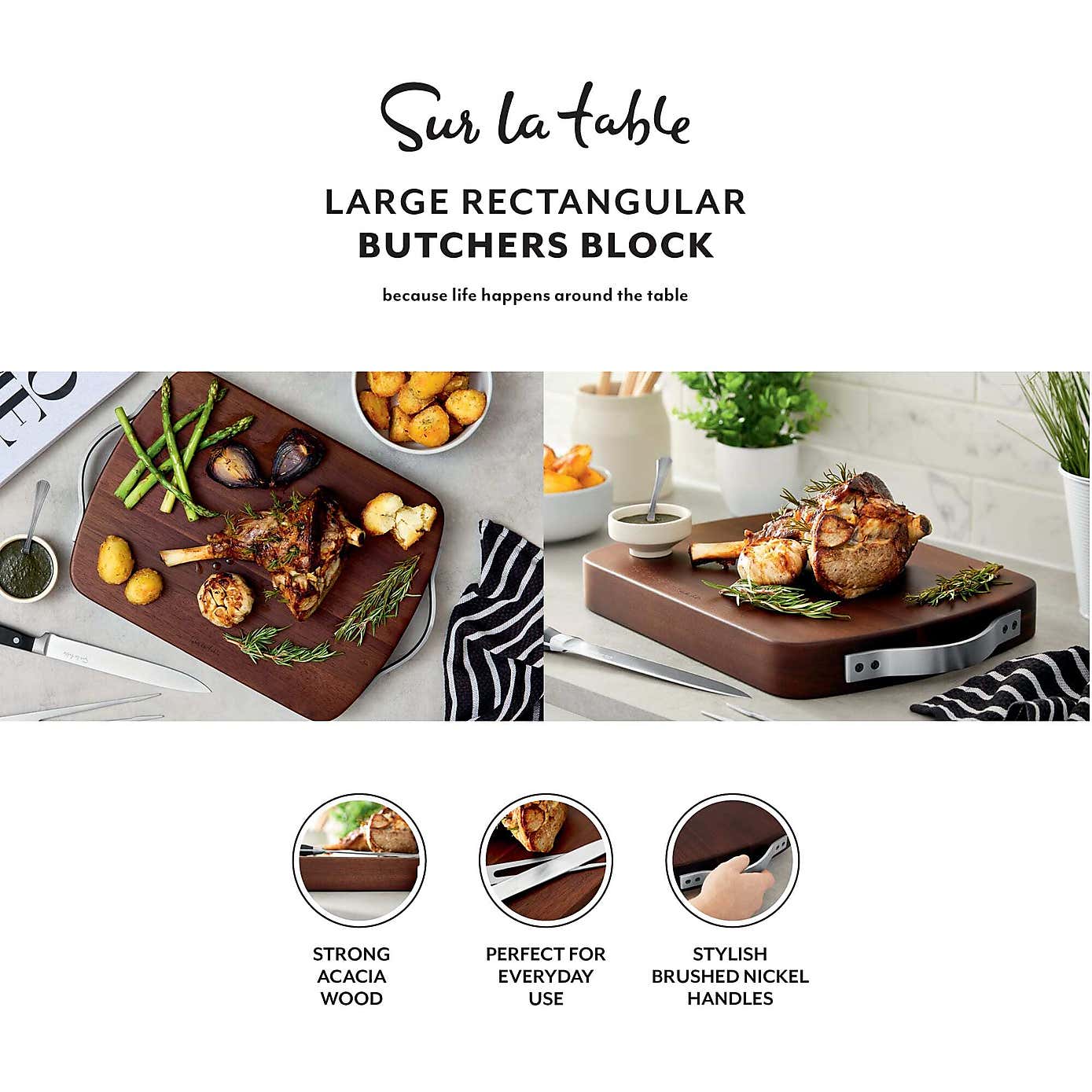 Sur La Table Rectangular Acacia Wood Butchers Block