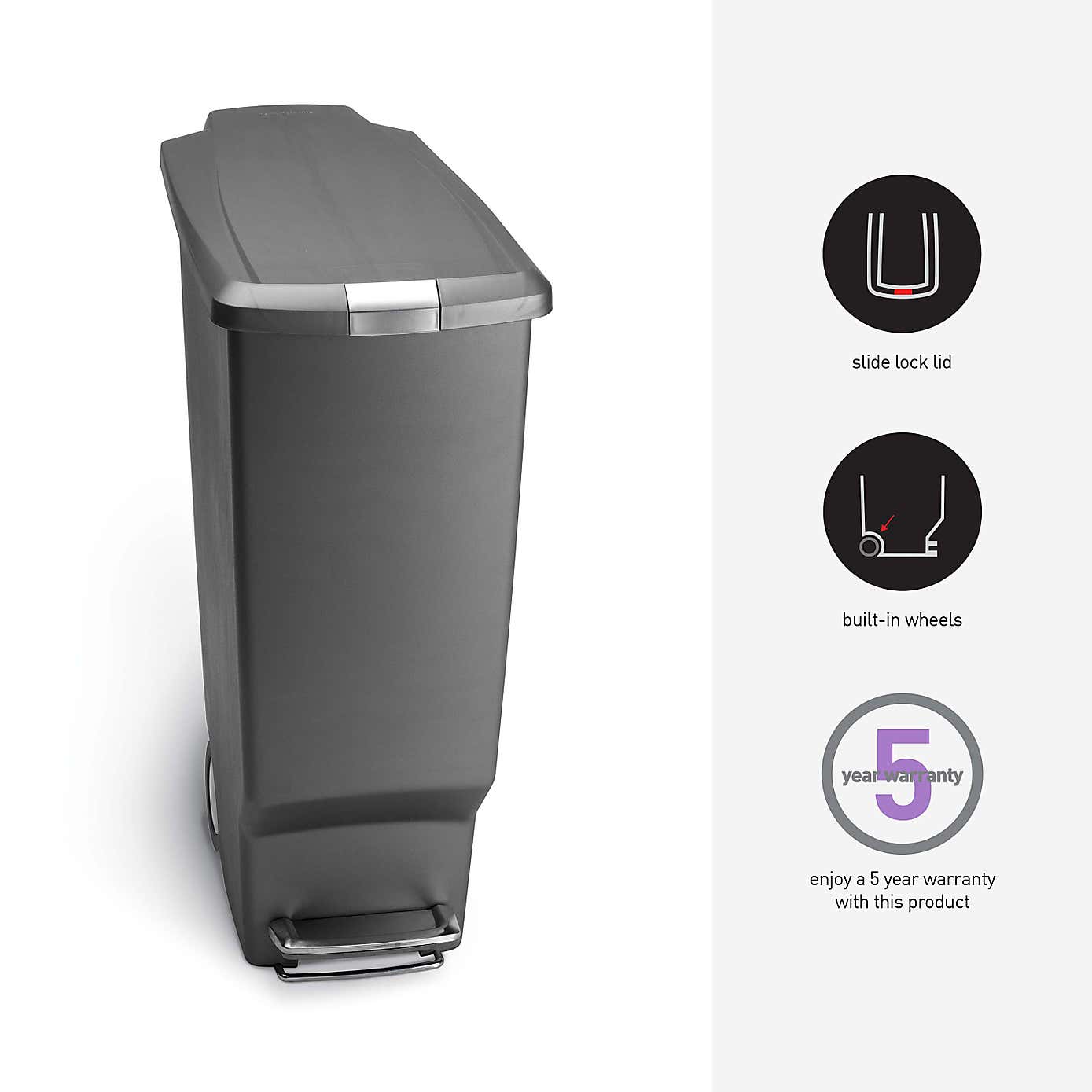 Simplehuman Slim Grey 40L Pedal Bin