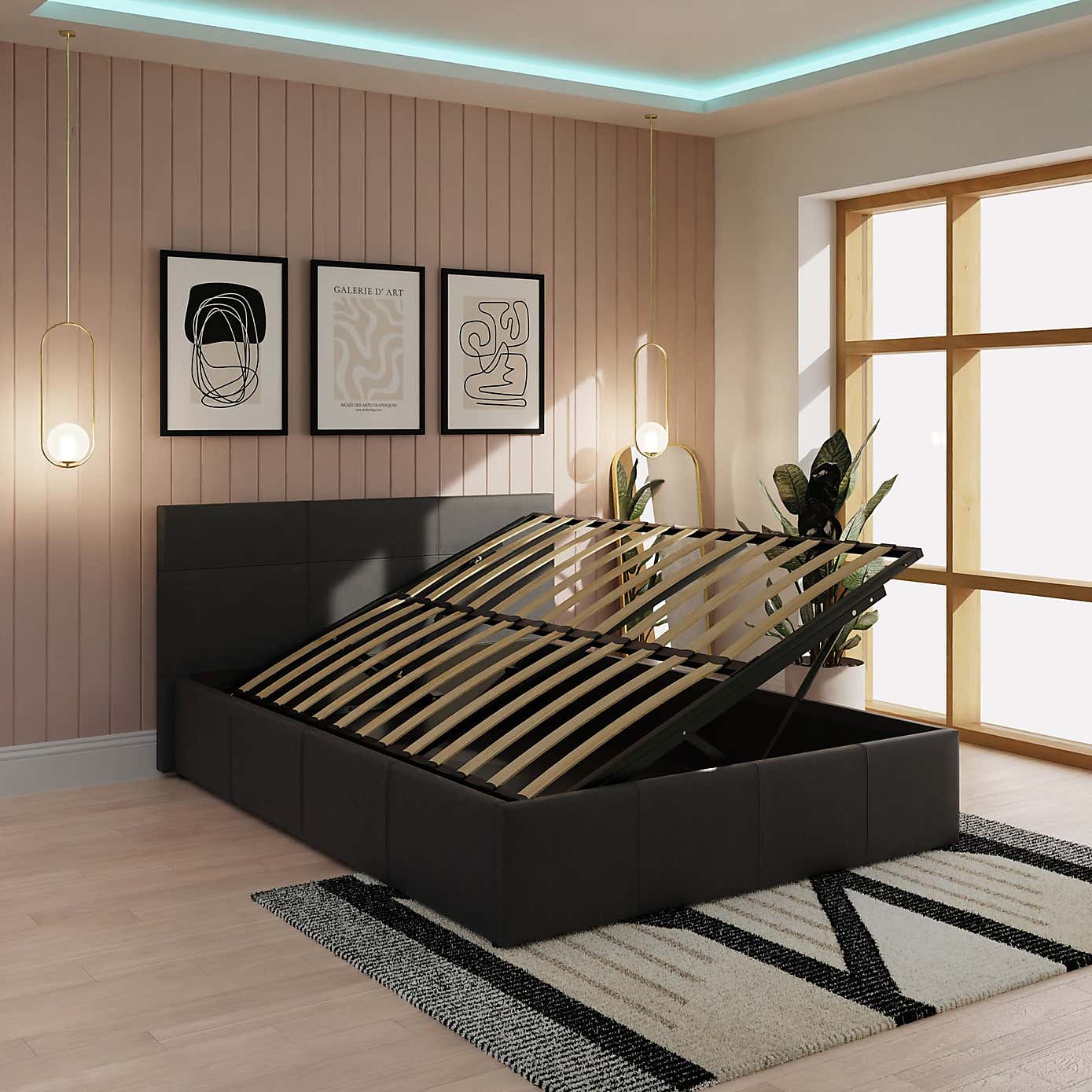 Side Lift Ottoman Bed Frame, Faux Leather