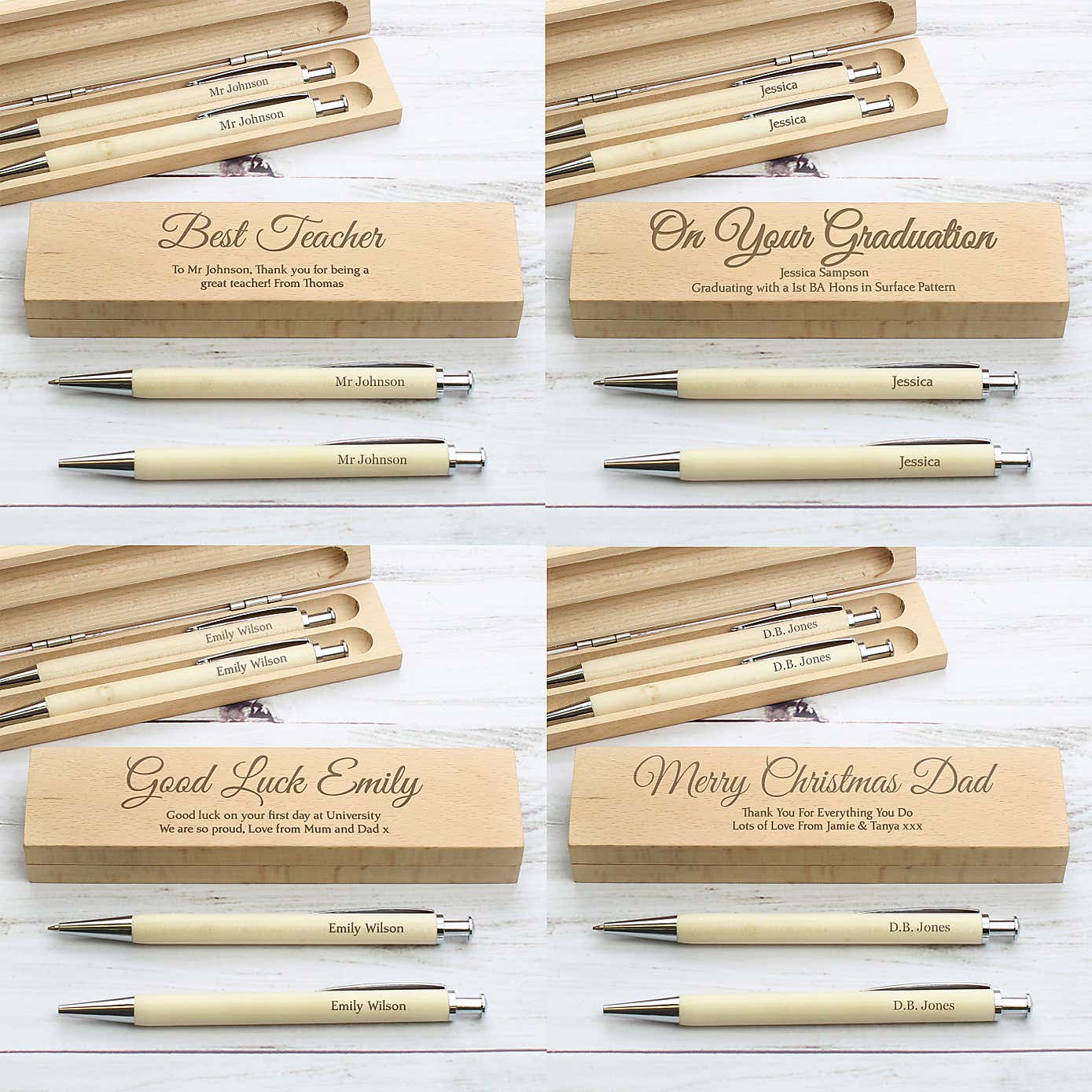 Personalised Any Message Wooden Pen and Pencil Box Set