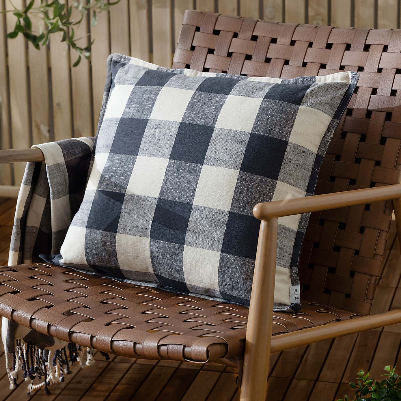 Yard Chesil Check Outdoor Cotton Square Cushion