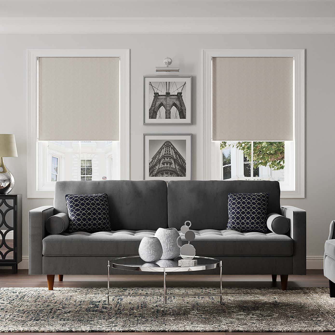 Luxe Feather Silver Blackout Roller Blind