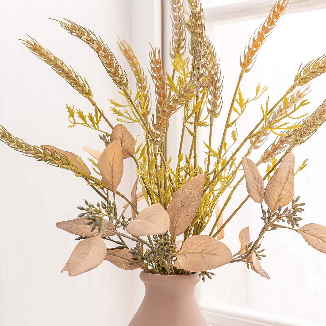 Artificial Wheat Bouquet in Blush Ceramic Vase