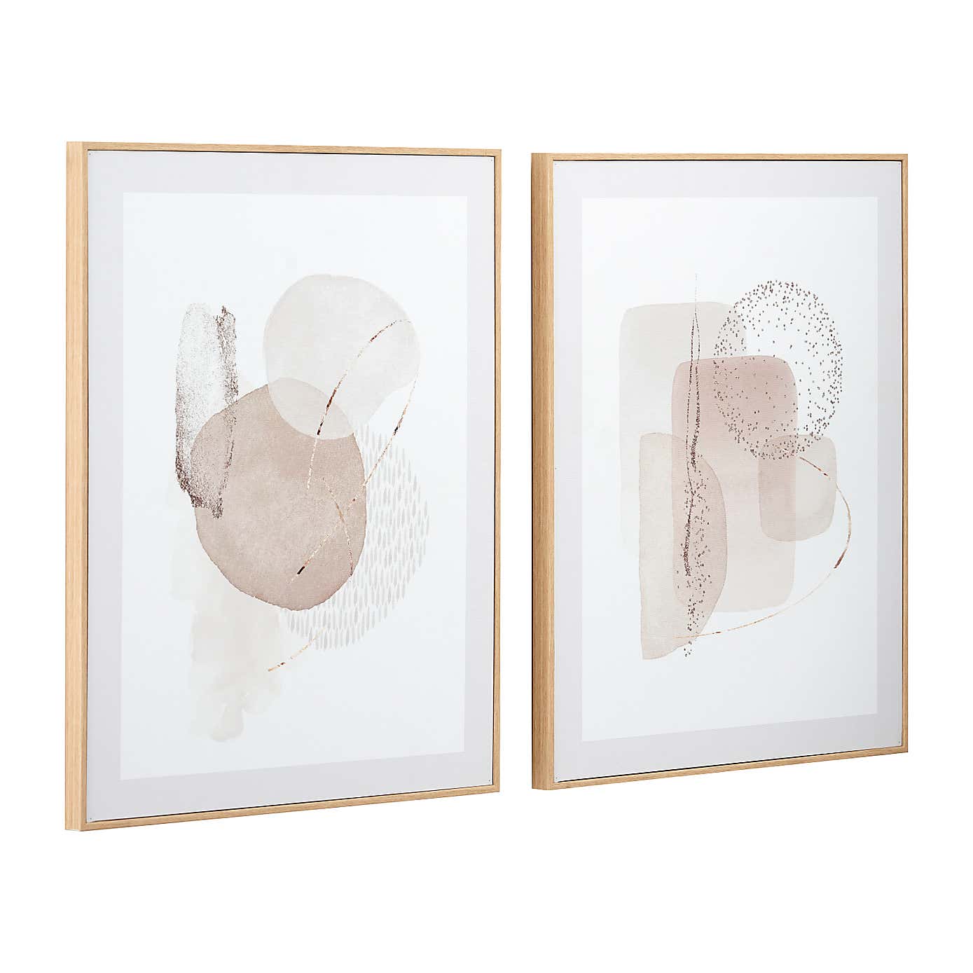 Set of 2 Natural Abstract Framed Canvases