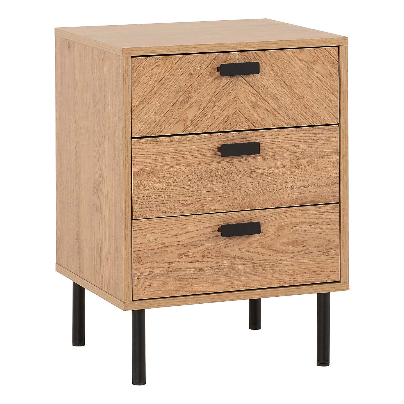 Leon 3 Drawer Bedside Table, Oak Effect