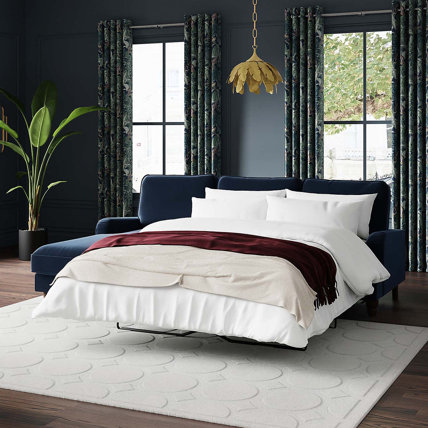 Beatrice Matte Velvet 4 Seater Corner Chaise Double Sofa Bed