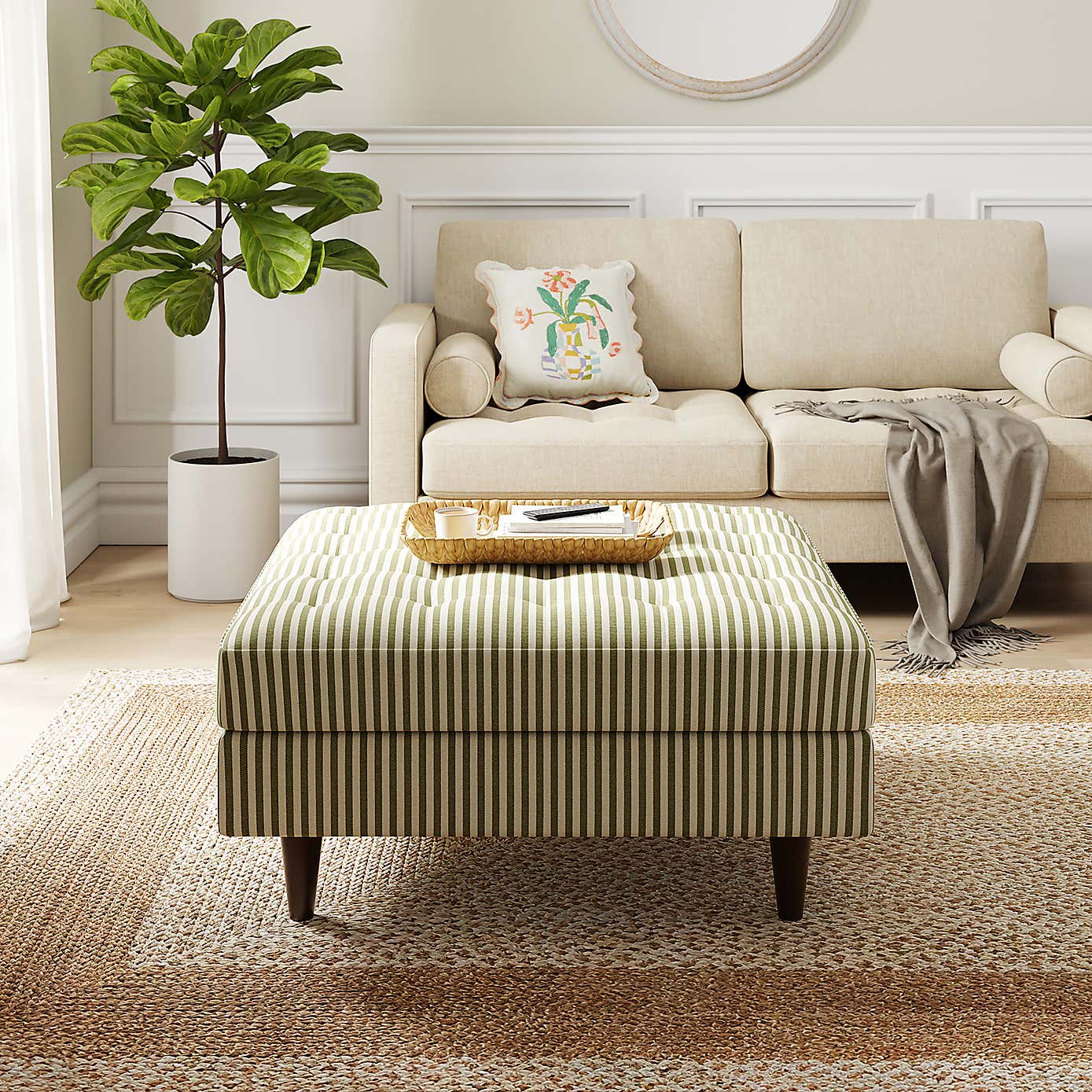 Zoe Square Storage Footstool, Pinstripe