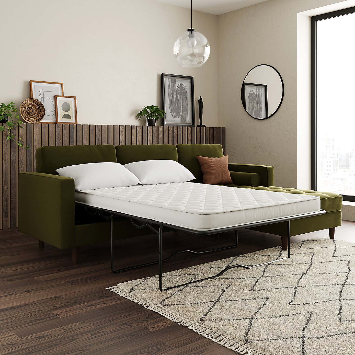 Zoe 4 Seater Corner Double Sofa Bed, Velvet