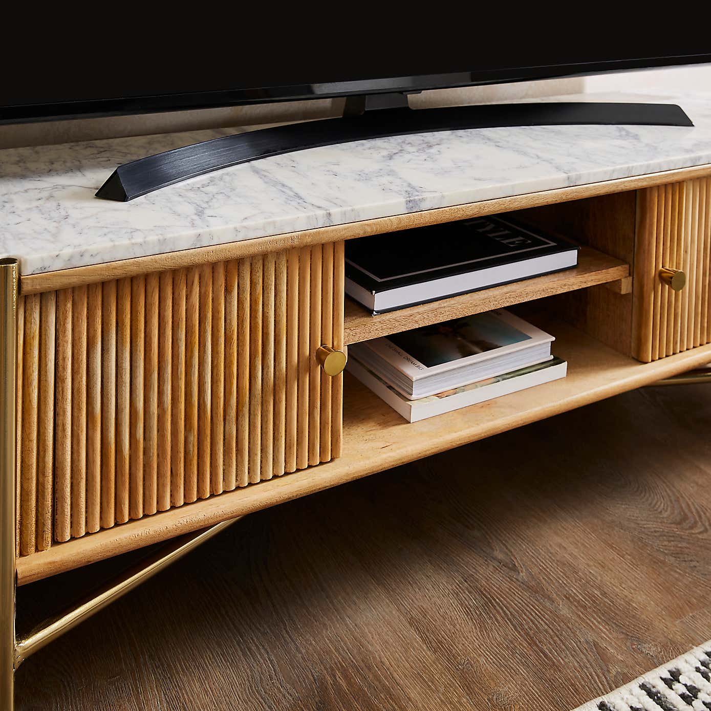 Alina Fluted Wide TV Unit, Mango Wood