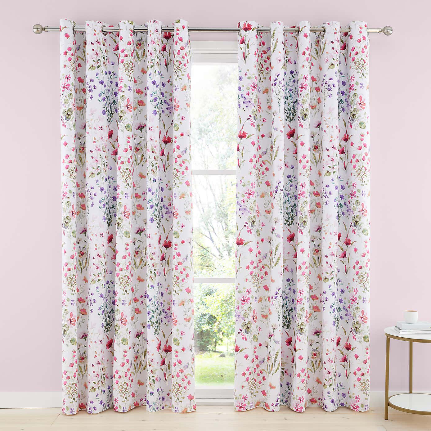 Watercoloured Floral Blackout Eyelet Curtains