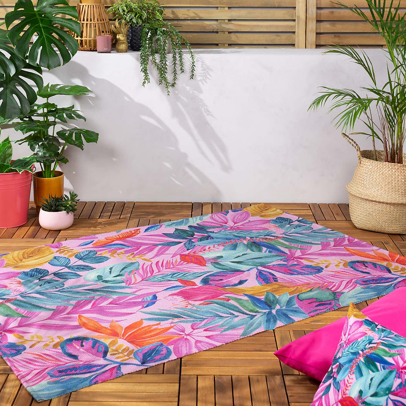 furn. Psyc Jungle Pink Washable Indoor Outdoor Rug