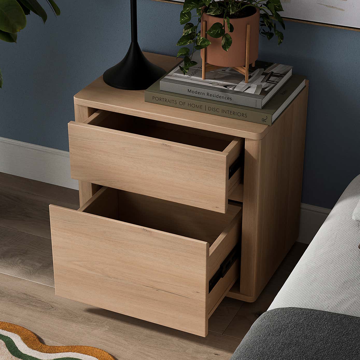 Malik Wide 2 Drawer Bedside Table