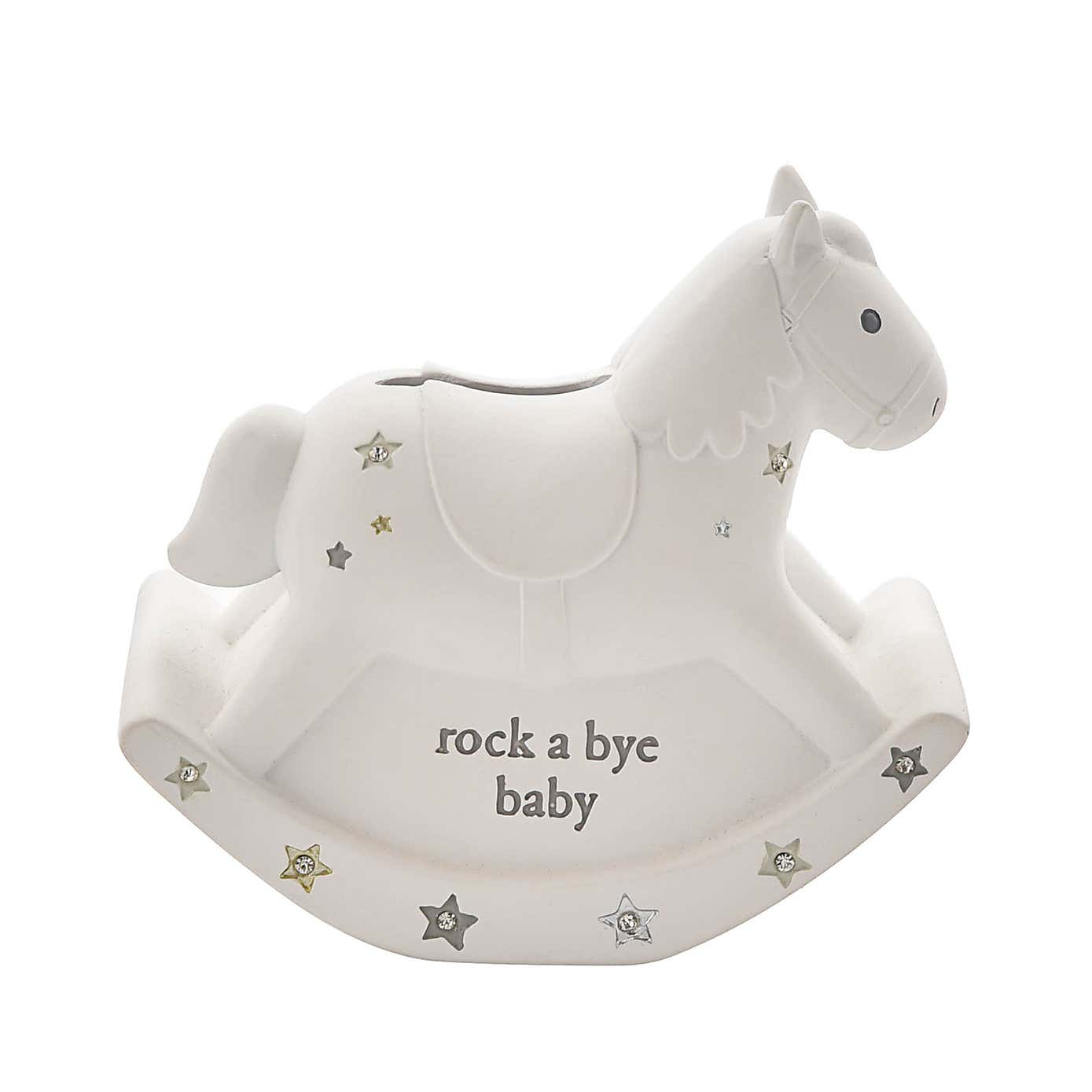 Bambino White Resin Money Box - Rocking Horse