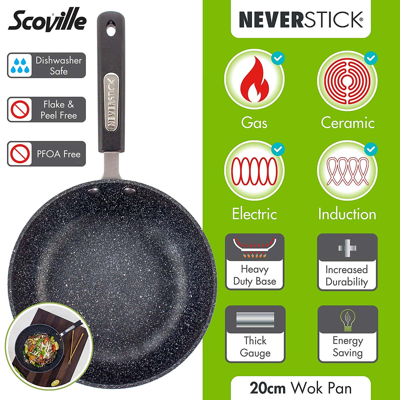 Scoville Neverstick Non-stick Aluminium Wok, 20cm