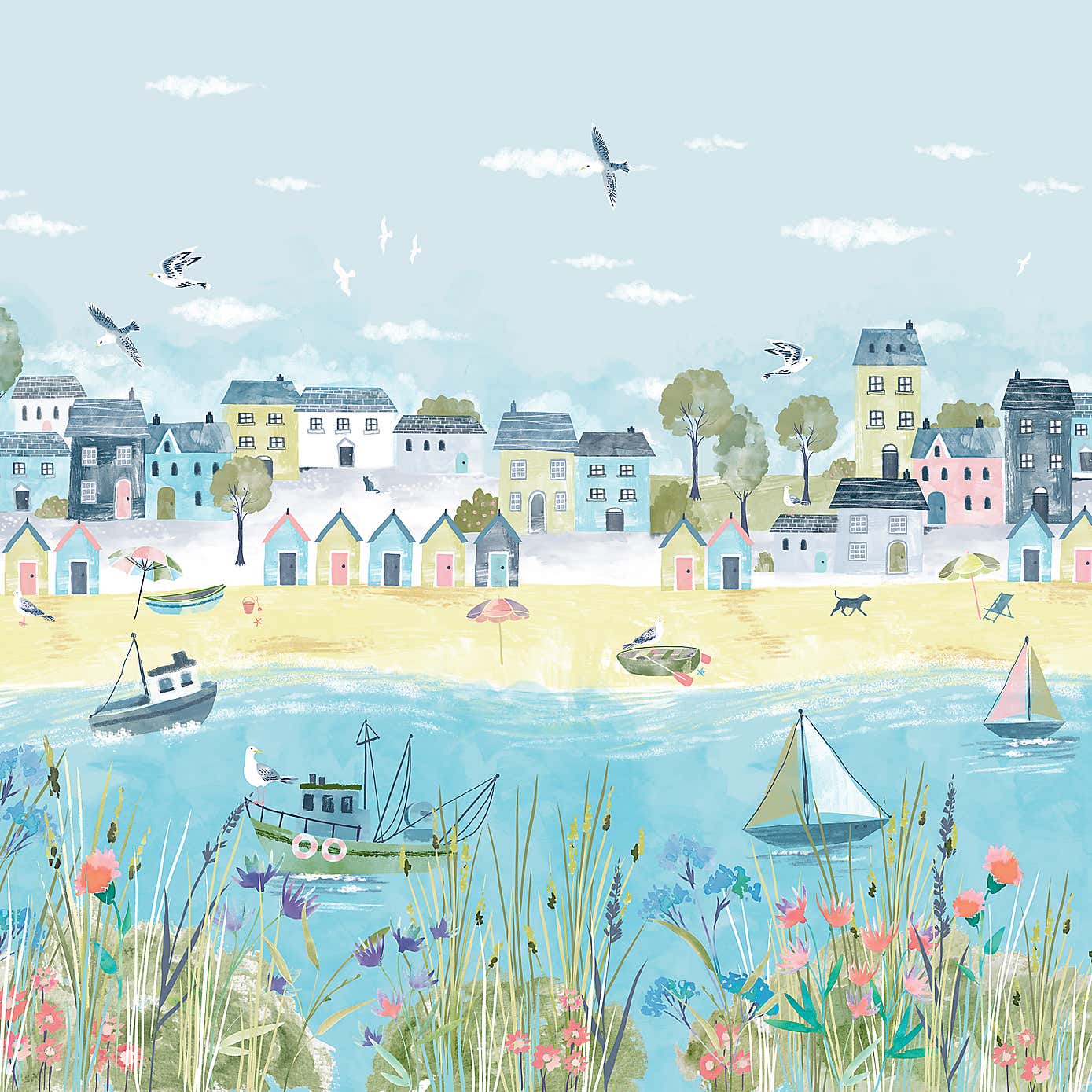 Coastal Town Wall Mural