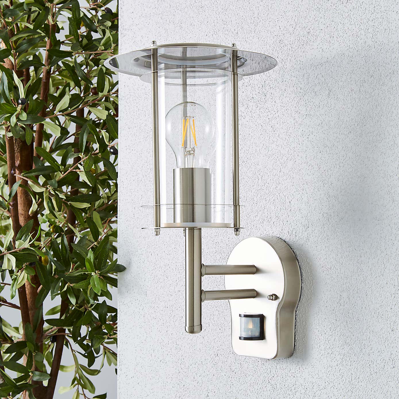 Derek PIR Sensor Glass Steel Outdoor Wall Light