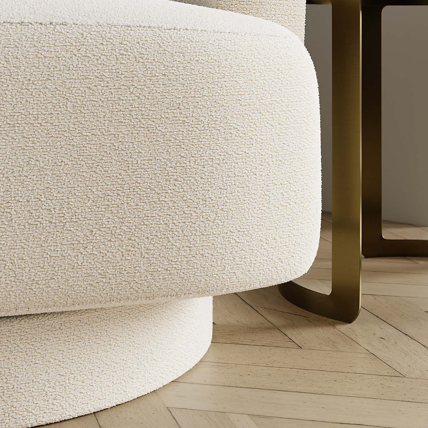 Carmen Curved Chunky Chenille Swivel Chair, Ivory