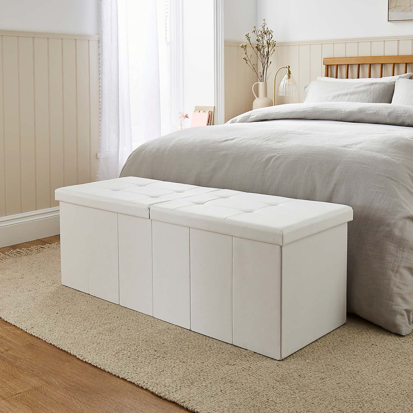 Faux Linen Bed End Ottoman