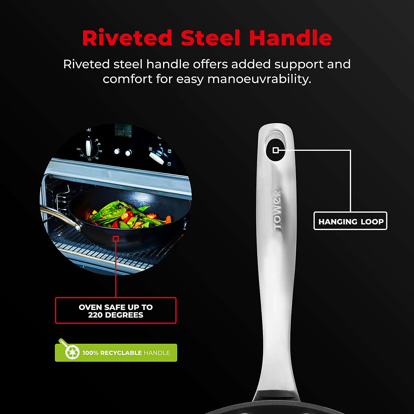 Tower Smart Start Non-Stick Ultra Forged Aluminium Wok, 28cm