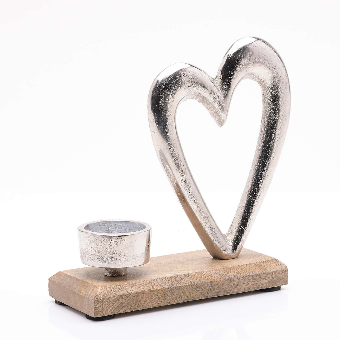 Hestia Metal Heart and Wood Tea Light Holder