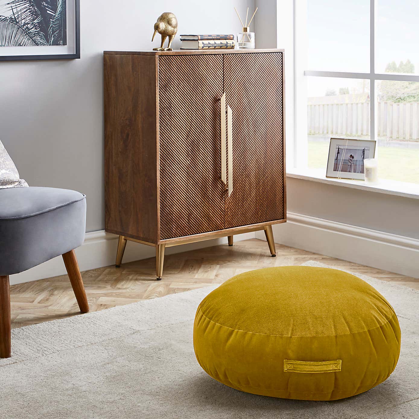 Shiny Velour Ochre Floor Cushion