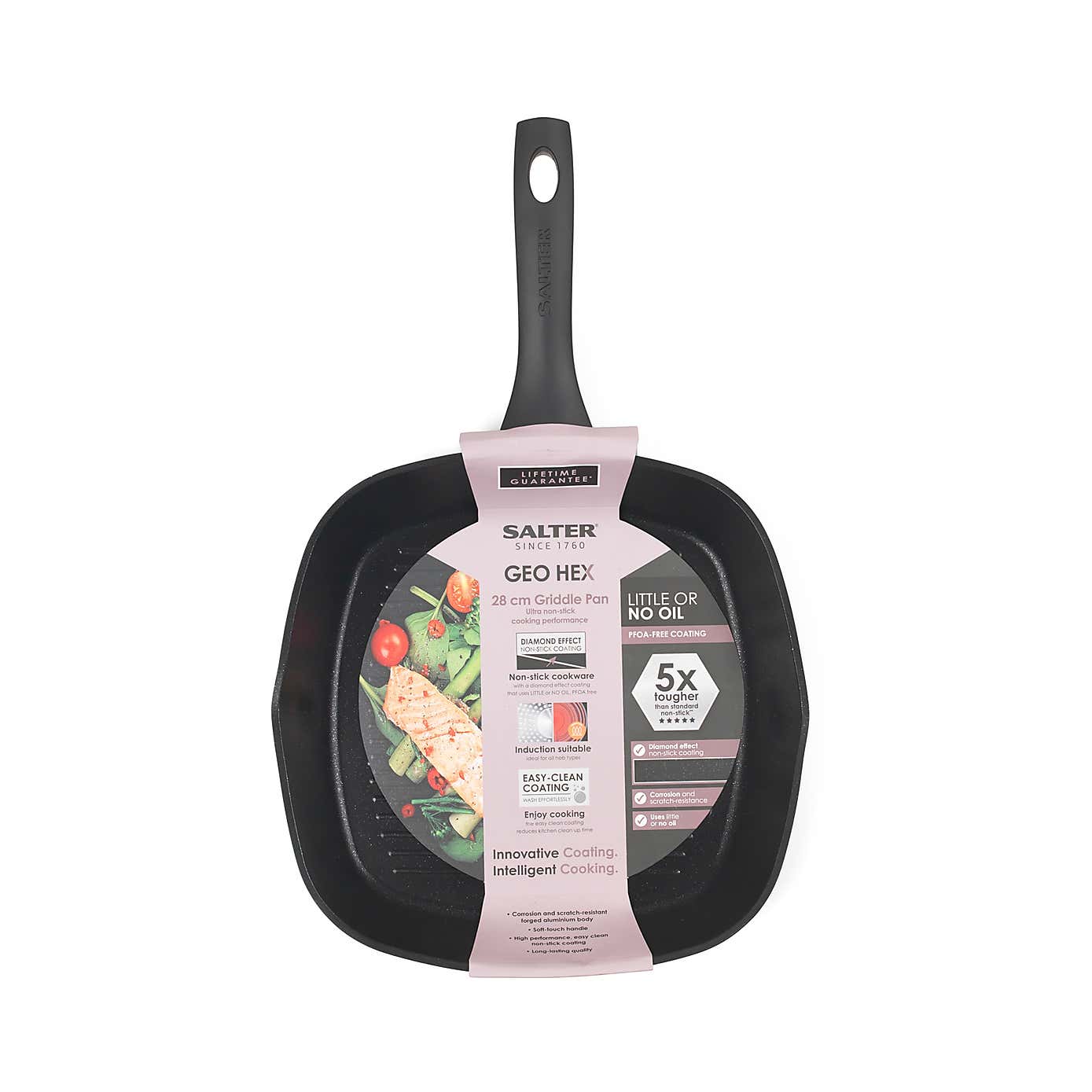 Salter Geo Hex Non-Stick Forged Aluminium Griddle Pan, 28cm