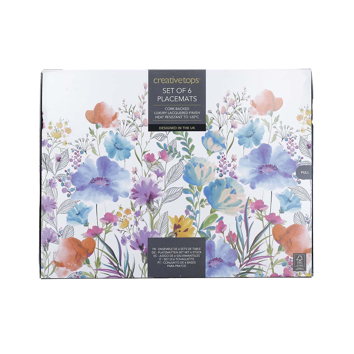 Creative Tops Set of 6 Meadow Floral Blue Wooden Placemats