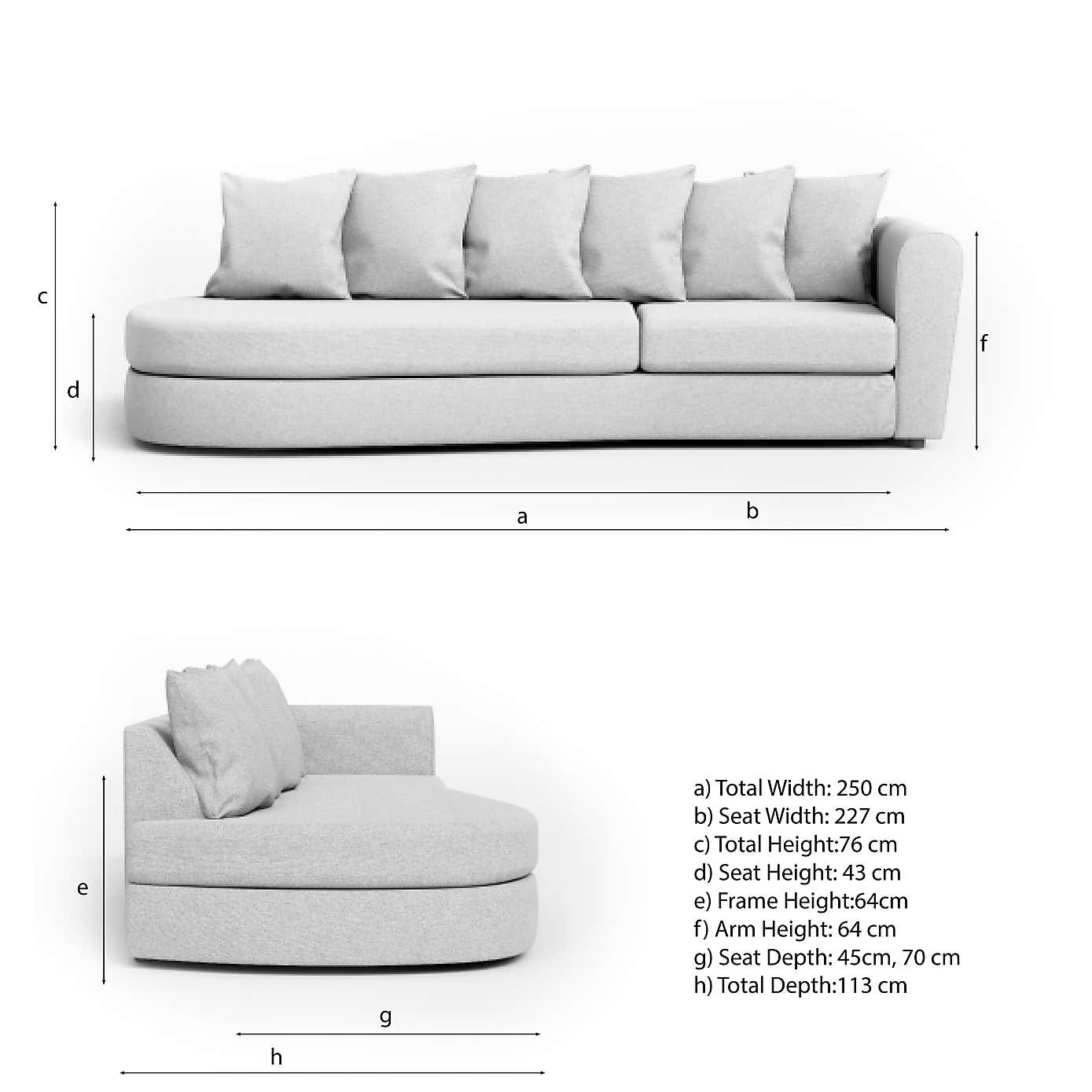 Blake Curved Arm Scatter Back Soft Texture Chenille Corner Chaise