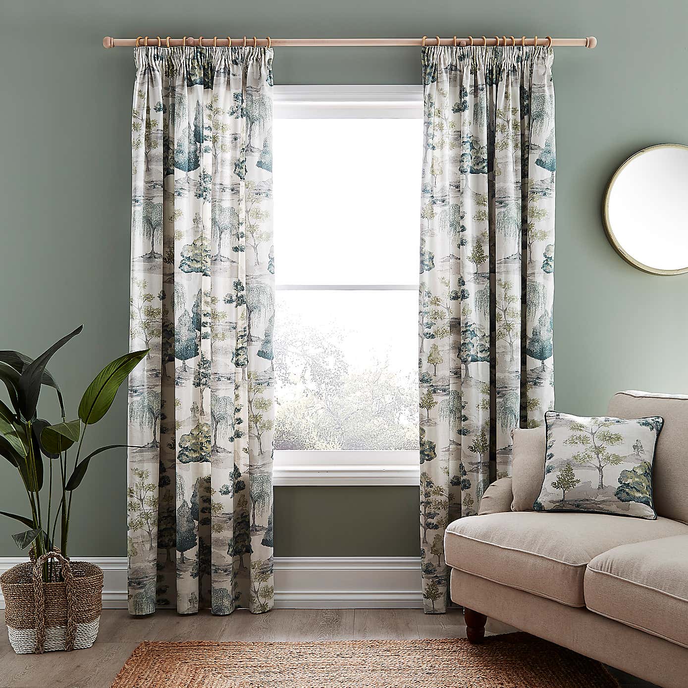 Watercolour Trees Pencil Pleat Curtains