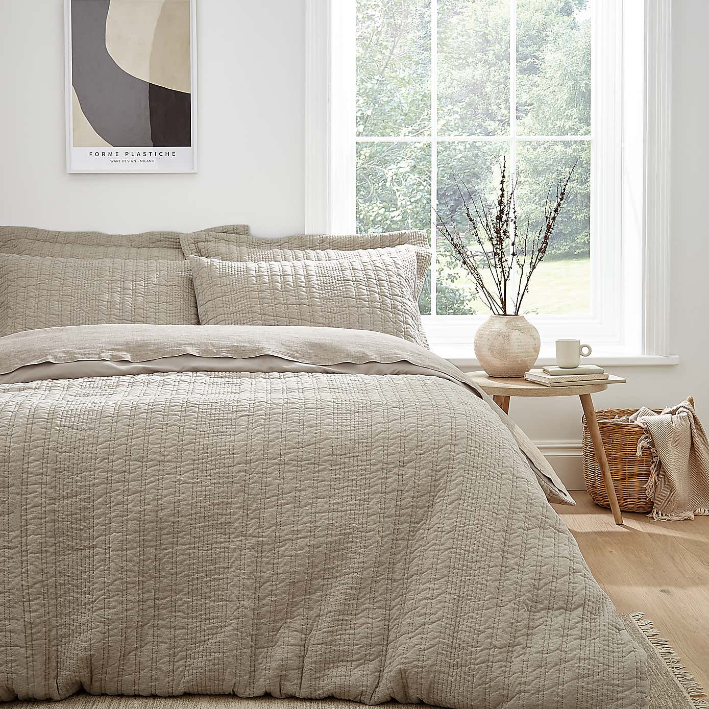 Pineapple Elephant Tamba Jersey Stripe Reversible Natural Duvet Cover & Pillowcase Set