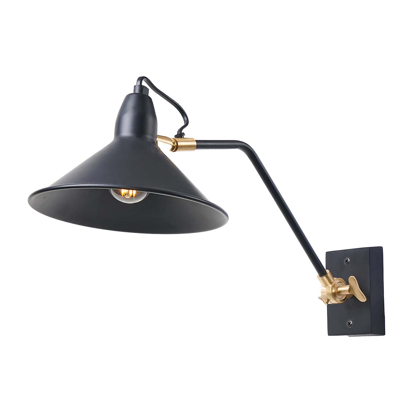 Return - Canton Matt Black and Brass Metal Cone Wall Light