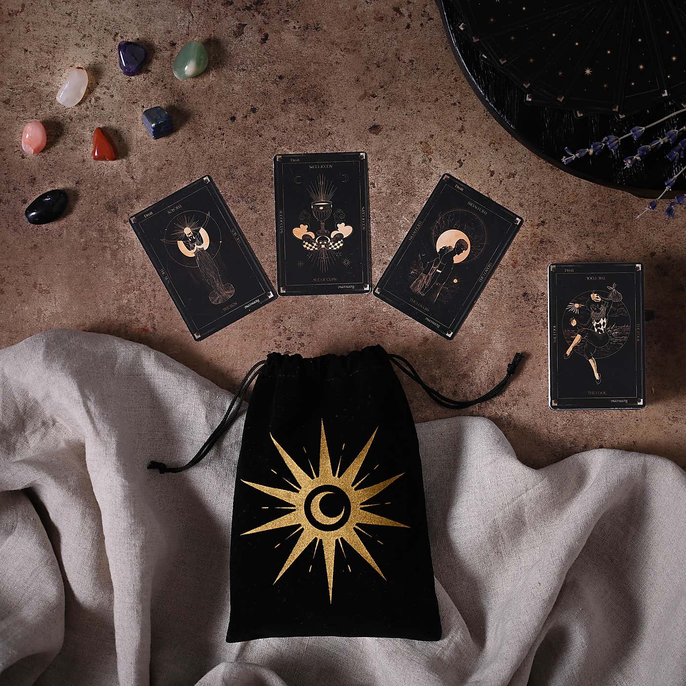 Tarot Cards & Crystals in Velvet Pouch