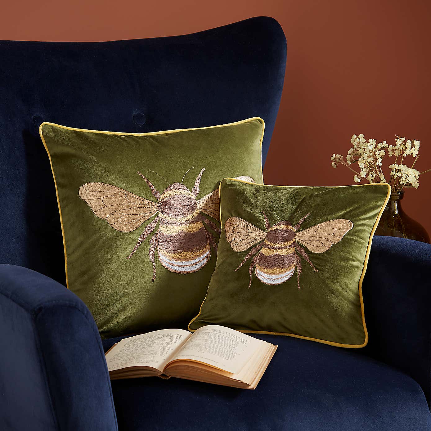 Embroidered Bee Square Cushion