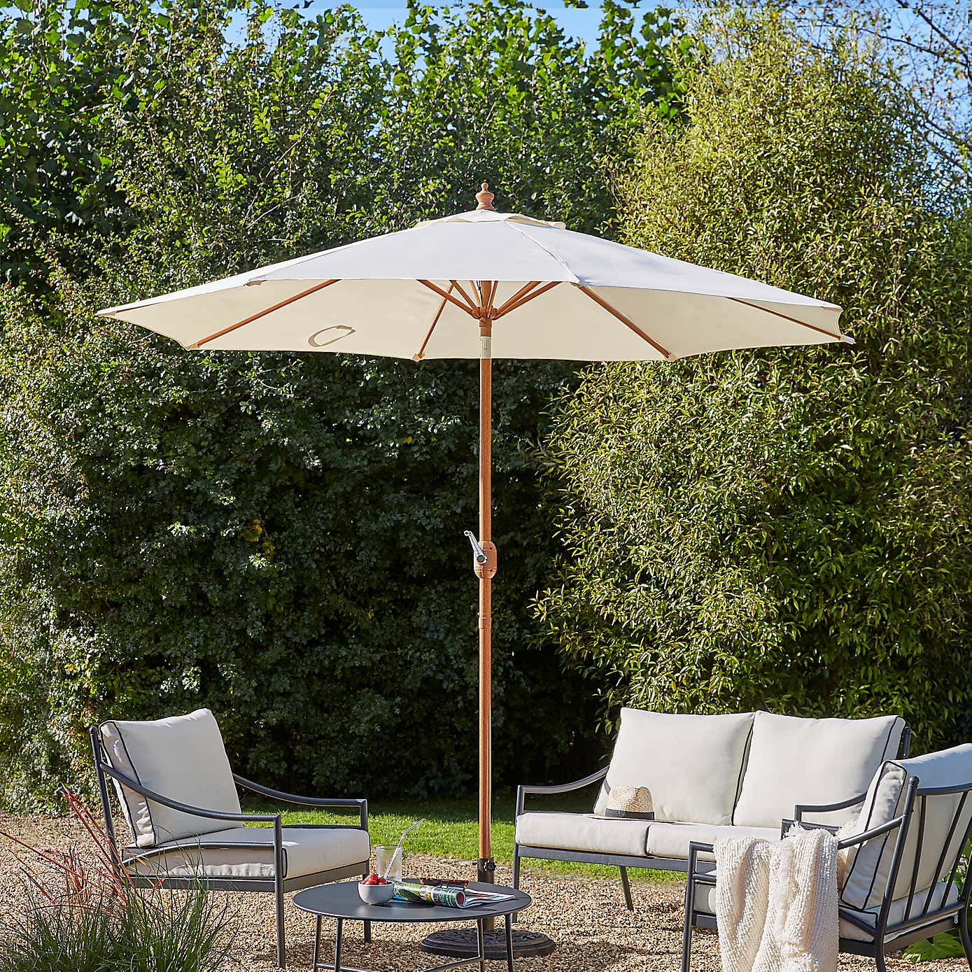 2.7m Cream Parasol with Wood Effect Pole