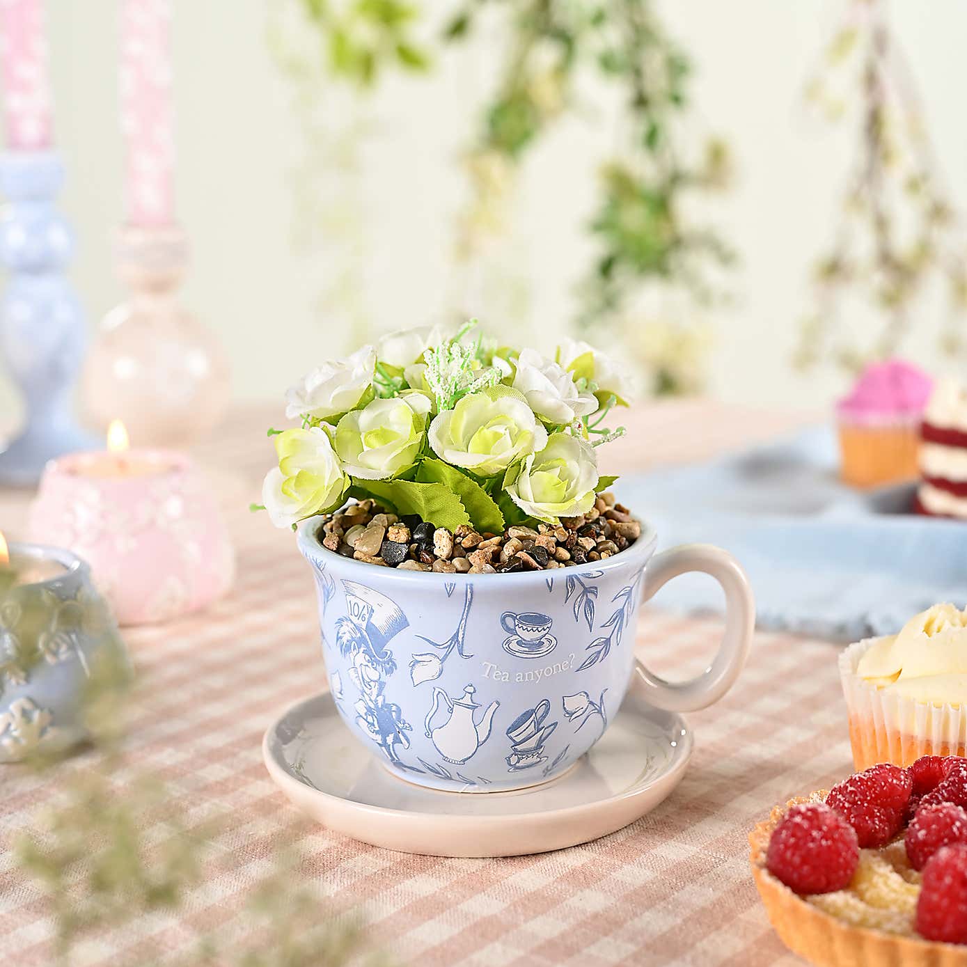 Artificial Flowers in Disney Alice in Wonderland Teacup Plant Pot