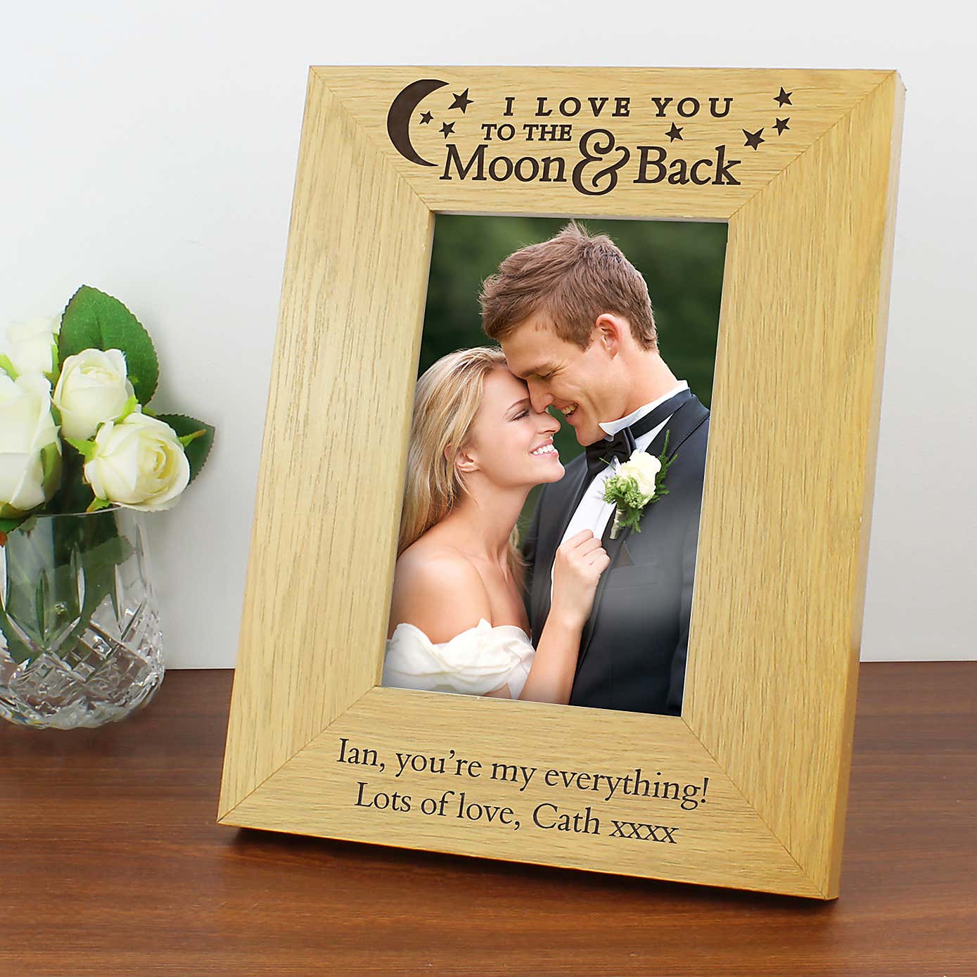 Personalised To the Moon and Back Oak Effect Portrait Photo Frame