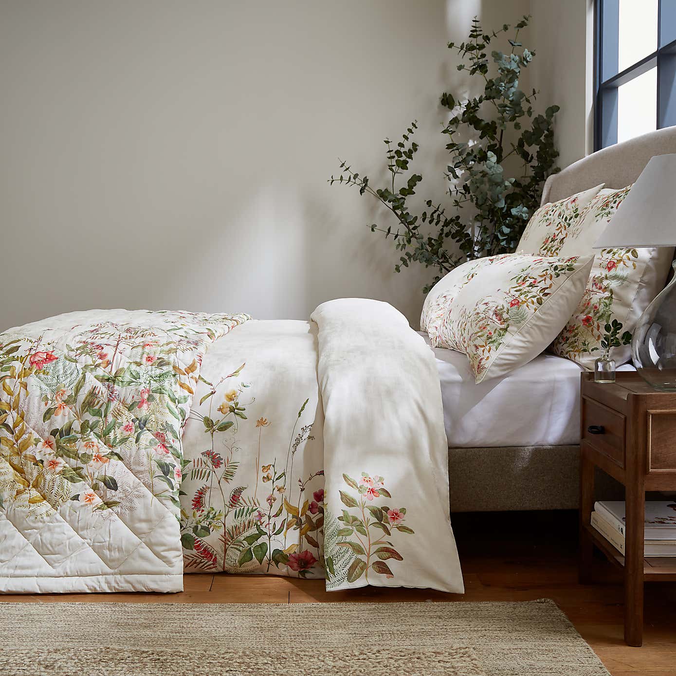 Dorma Rambling Rose Cream Cotton Bedspread