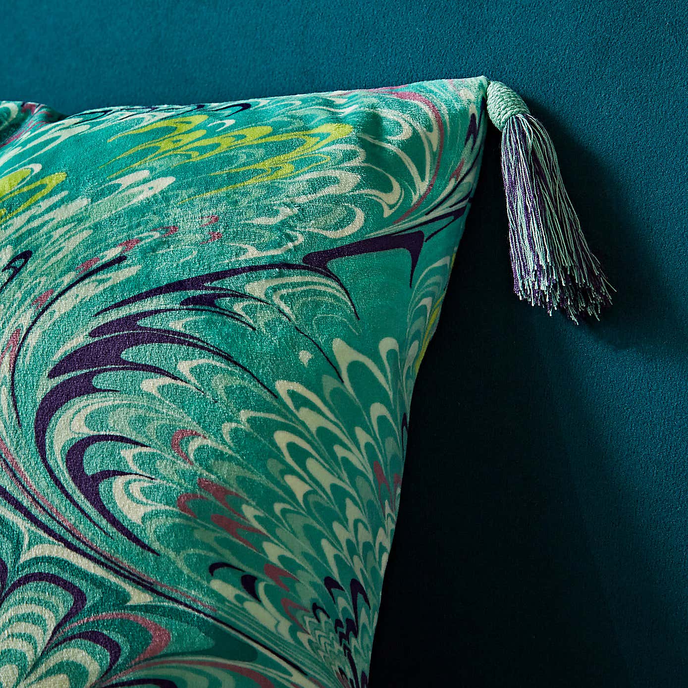 Feather Marble Cushion with Tassels