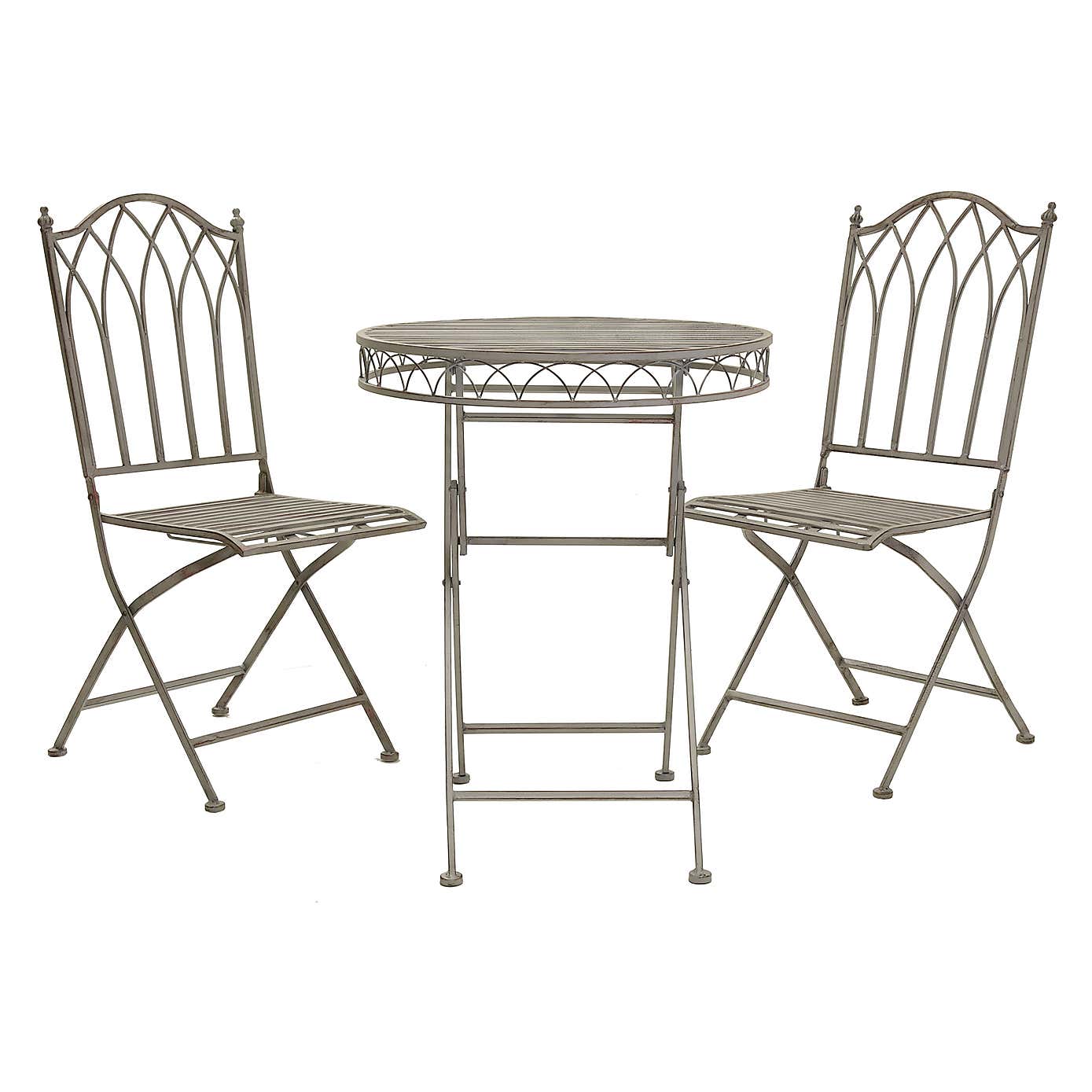 Charles Bentley Foldable Wrought Iron Grey Bistro Set