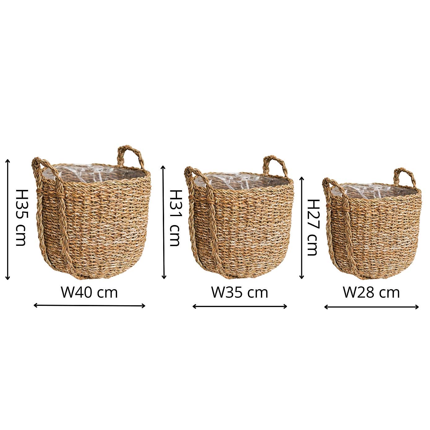 Set of 3 Tenno Seagrass & Reed Plant Pots