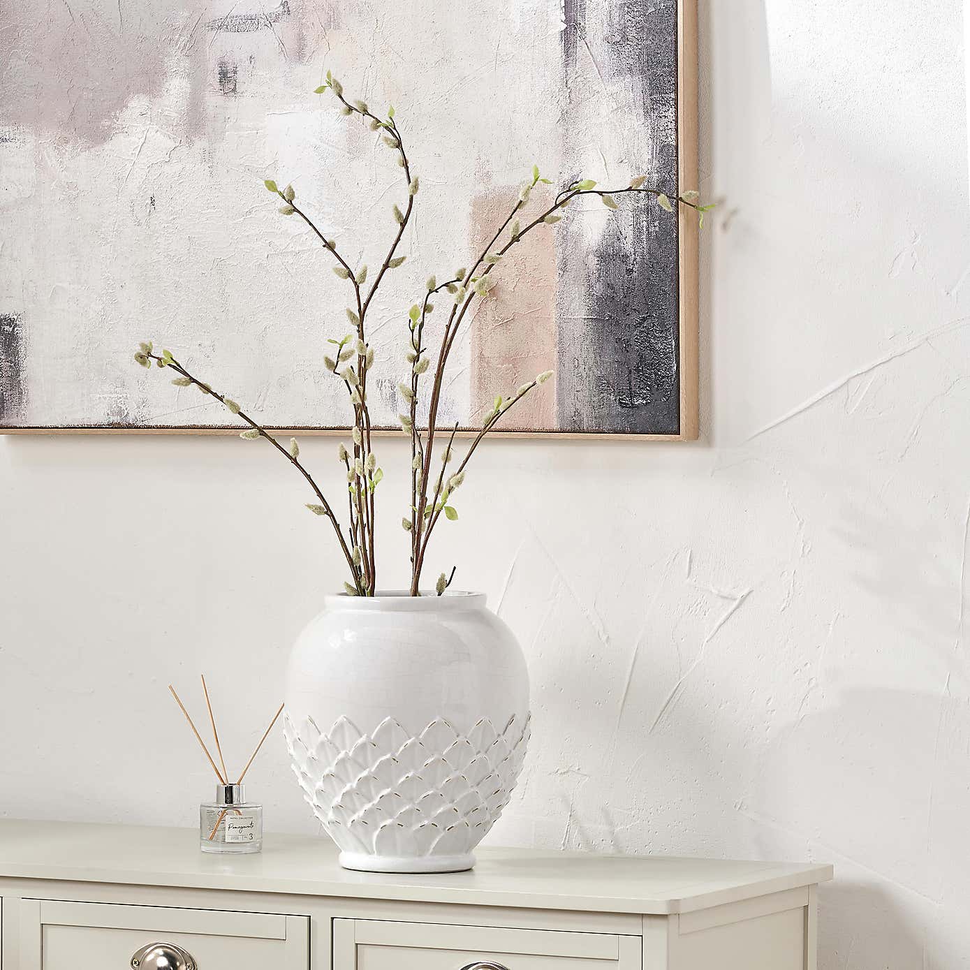 Willow White Leaf Detail Stoneware Vase