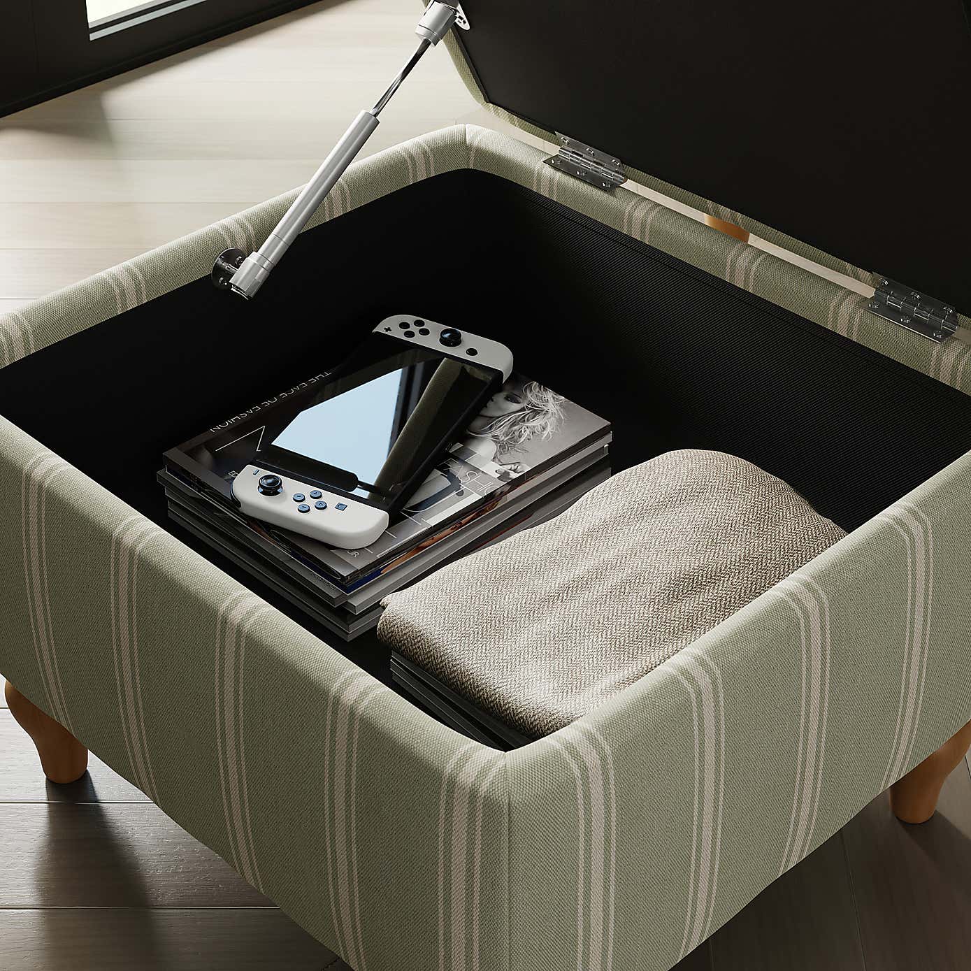 Oswald Stripe Storage Footstool