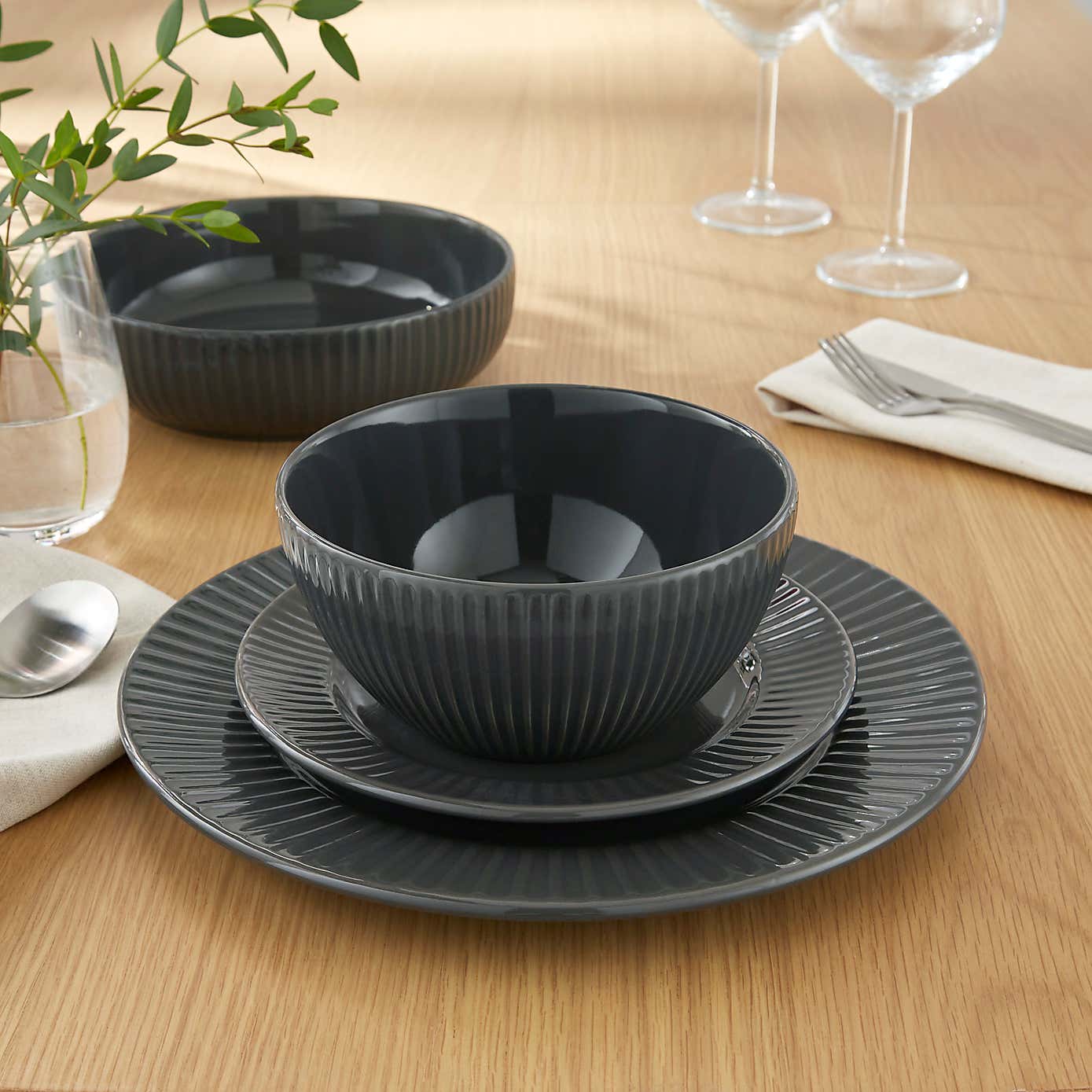 Hampton 12 Piece Dinner Set, Grey