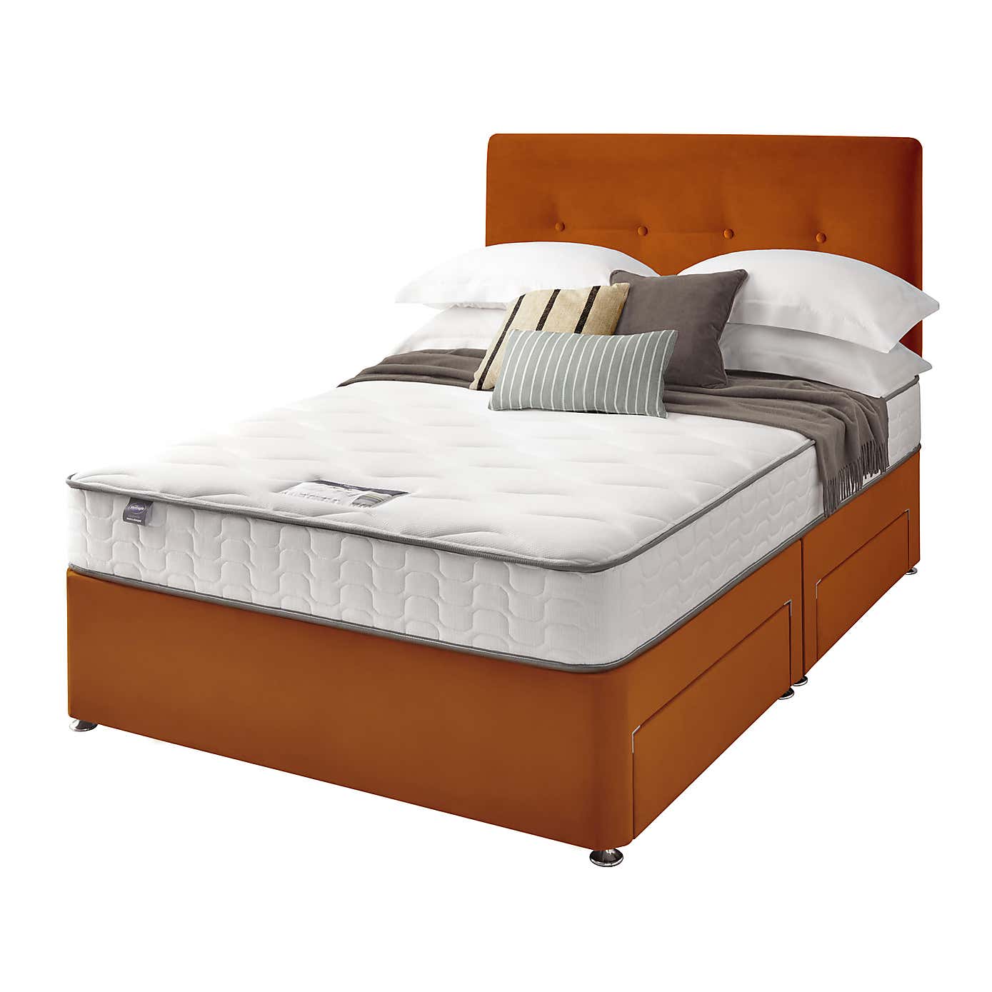 Silentnight 2 Drawer Divan Bed With Velvet Francisco Headboard