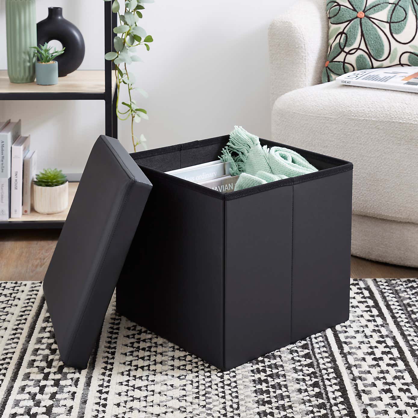 Foldable Black Cube Ottoman
