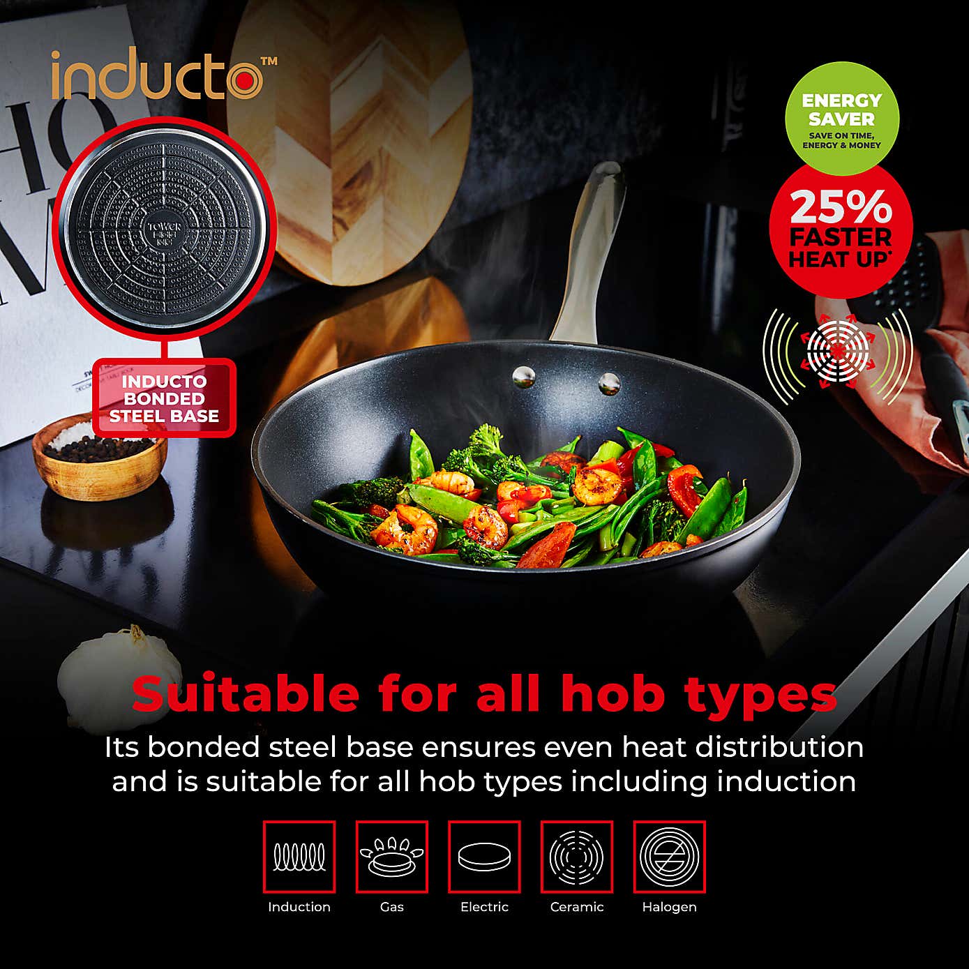 Tower Smart Start Non-Stick Ultra Forged Aluminium Wok, 28cm