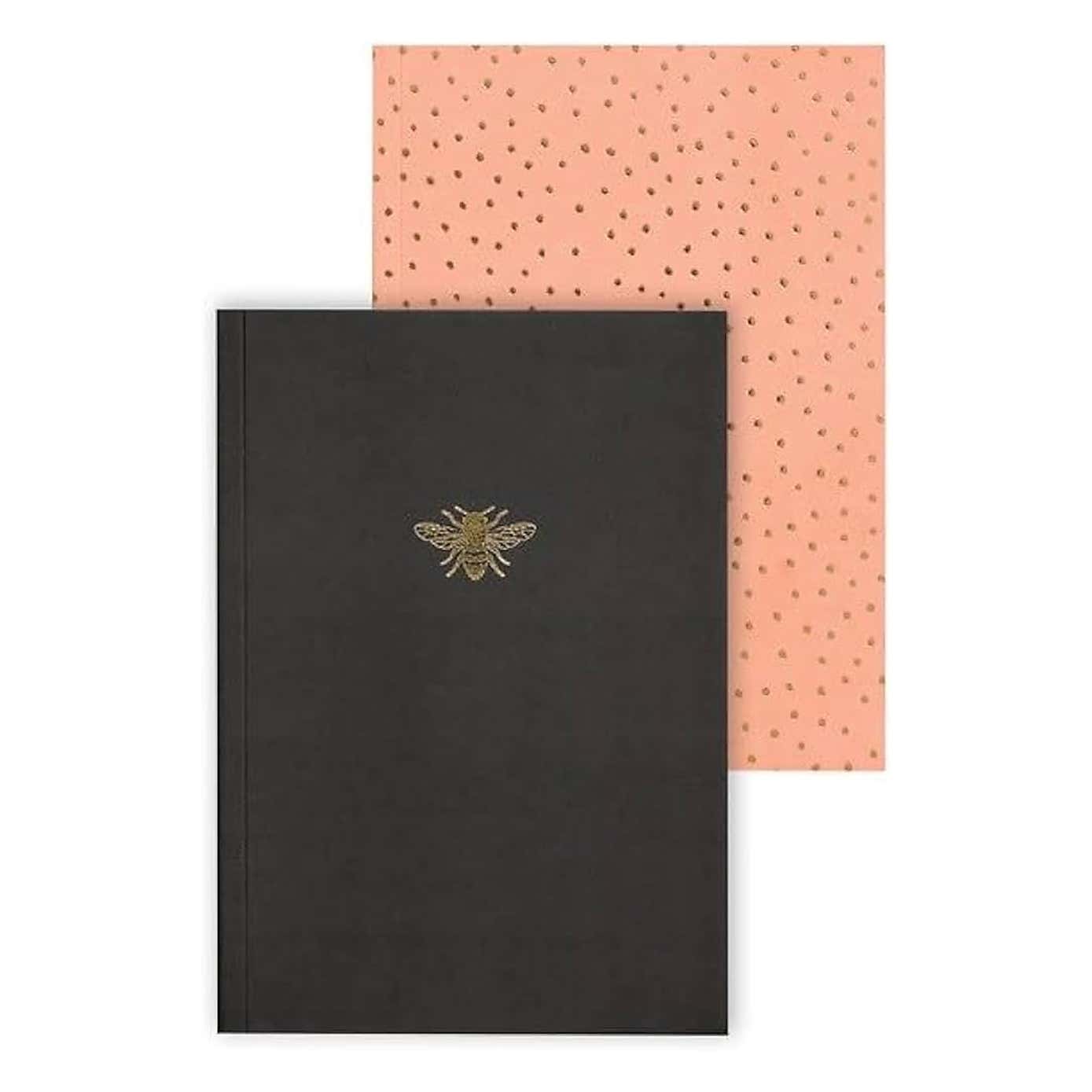 Brandvine Set of 2 Black & Coral Notebooks & Bee Pencil Case