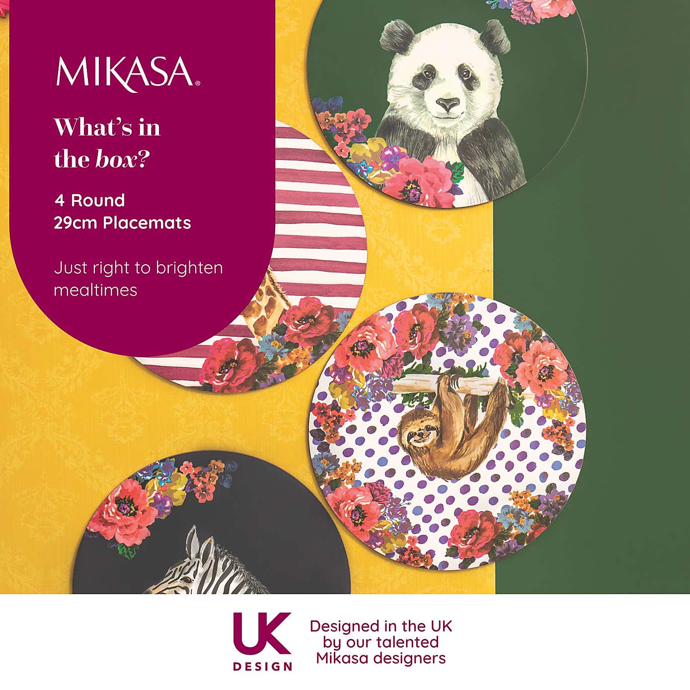 Mikasa Wild at Heart Set of 4 Wooden Round Placemats